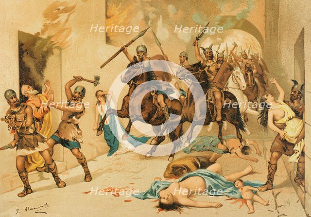 Barbarian invasion, Hispania, 1888. Creator: Juan Alaminos.