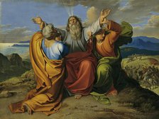 Moses praying with Aaron and Hur on Mount Horeb, 1832. Creator: Joseph von Fuhrich.