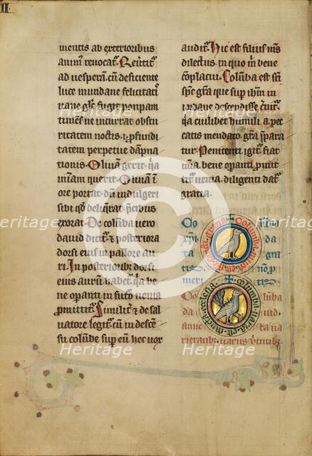 Two Medallions with Doves; De Natura Avium; De Pastoribus et Ovibus, 1277 or after. Creator: Unknown.