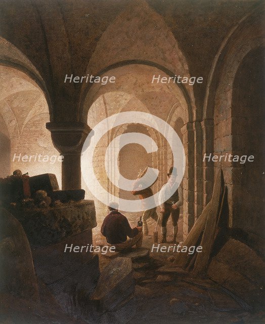 Crypt of St Mary-le-Bow, London, 1818. Artist: Frederick Nash