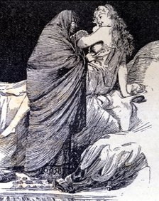  'La Celestina wakes Melibea', engraving in 'La Celestina' by Fernando de Rojas, published in 1883.