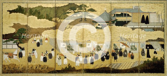 Arrival of a Portuguese ship. Nanban screen, ca. 1600. Artist: Anonymous  