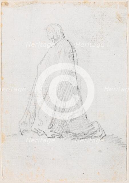 Kneeling Figure in a Hooded Robe [verso], probably c. 1754/1765. Creator: Hubert Robert.