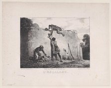 The Climb, from the series Hunting Scenes, 1829. Creator: Alexandre Gabriel Decamps.