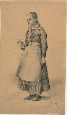 Girl in Peasant Dress (recto); Sheet of Sketches: Women and Girls (verso), 1891. Creator: Karel Vitezslav Masek.