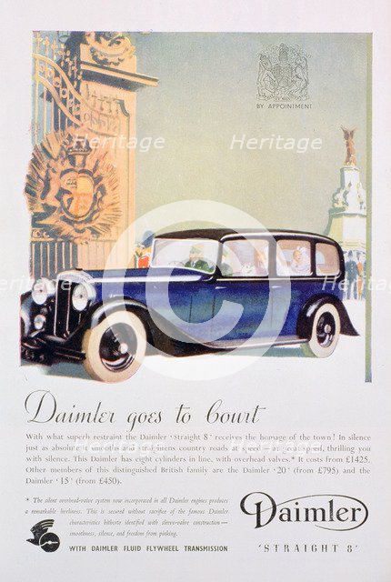 Daimler 'Straight 8' car advert, 1935. Artist: Unknown