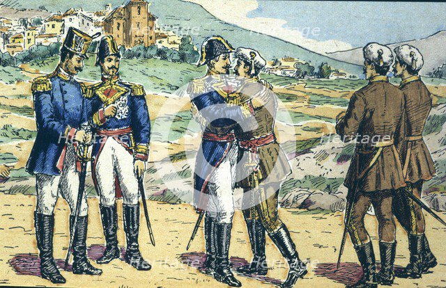 First Carlist War. 'Embrace of Vergara' among generals Espartero and Maroto, with which the Seven…