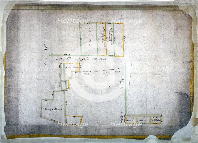 Plan of tenements in Addle Street, Aldermanbury and Philip Lane, London, c1666.                      Artist: Anon