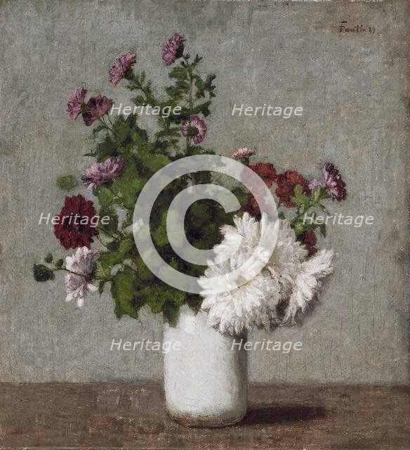 Flower Still Life :Autumn Chrysanthemums in a White Vase, 1889. Creator: Henri Fantin-Latour.