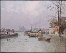 Flood of the Seine, near the Saint-Martin canal, in November 1896. Creator: Gustan Le Senechal de Kerdreoret.