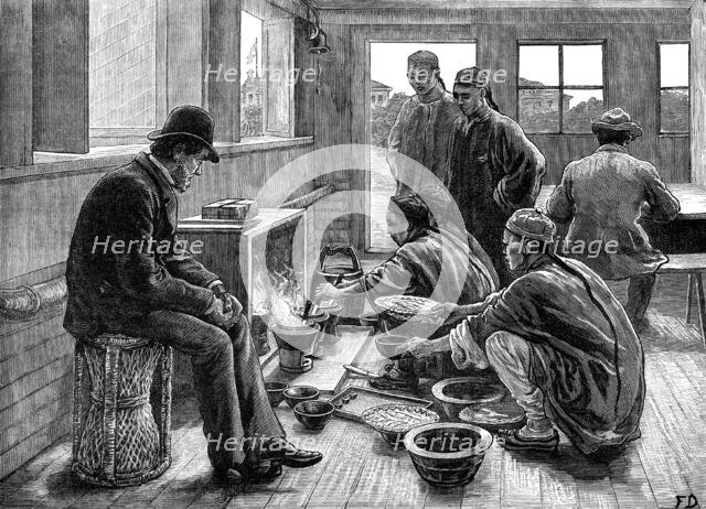 Boiling and testing opium in China, 1881. Creator: Frank Dadd.