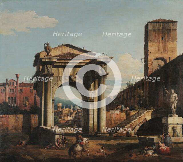 Roman Capriccio with City Gate and Tower, 1740s. Creator: Bellotto, Bernardo (1720-1780).