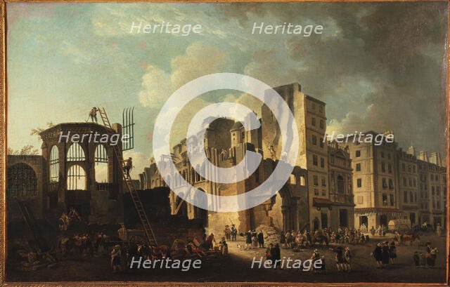 Demolition of Saints-Innocents church, rue Saint-Denis, c1787. Creator: Pierre-Antoine Demachy.