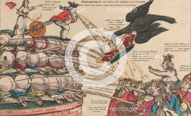 The Bombardment of All the Thrones of Europe and the Fall of the Tyrants for the Happi..., ca. 1792. Creator: Anon.