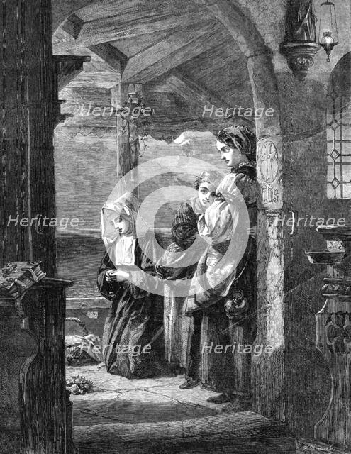 "The Convent Shrine" by Frank Wyburd, in the Gallery of the British Institution, 1862. Creator: W Thomas.