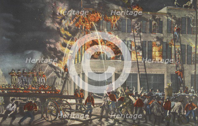 The Life of a Fireman - The Ruins, pub. 1854, Currier & Ives (Colour Lithograph)