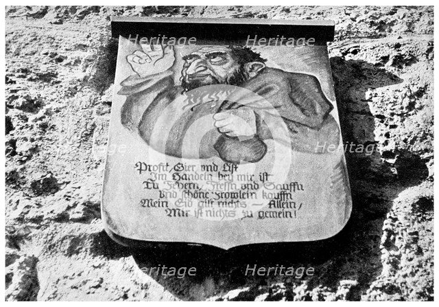 Anti-semitism: medieval inscription on the town wall, Rothenburg, Germany, (1956). Artist: Unknown