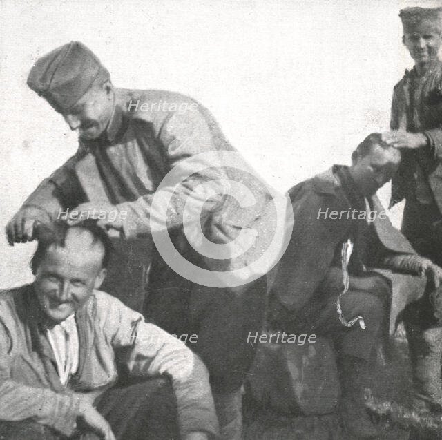 'Les Exiles; Refaits par le repos et a nourriture, on les vit bientot se donner..., 1916 (1924) Creator: Unknown.