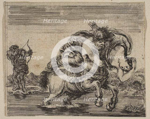 Hercules and Deianira, from 'Game of Mythology' (Jeu de la Mythologie), 1644. Creator: Stefano della Bella.