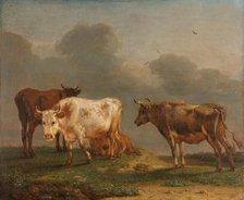 Four Young Bulls in a Meadow, 1651. Creator: Paulus Potter.