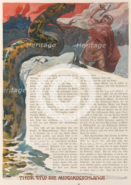 Thor and the Midgard Serpent. From Valhalla: Gods of the Teutons, c. 1905.