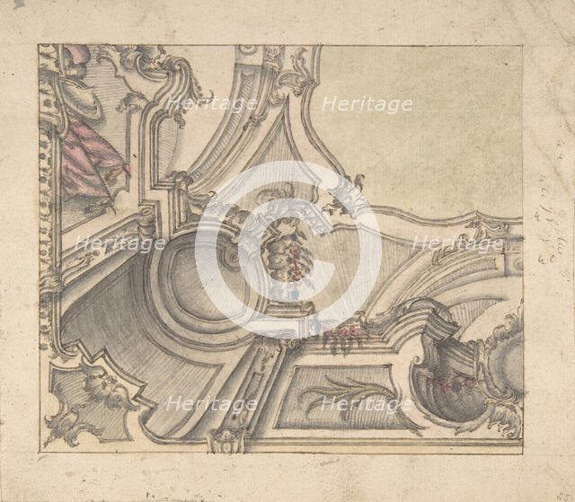 One Quarter of a Design for a Painted Ceiling (recto); Frieze with Putto..., 1700-1780. Creator: Anon.