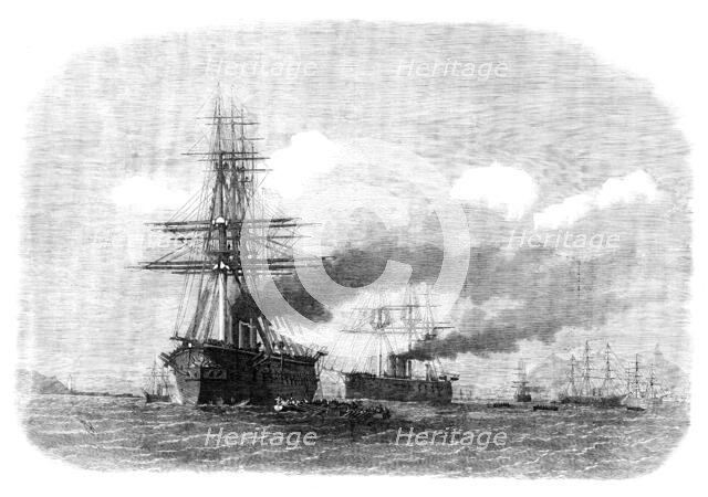 H.M.S. Agincourt aground on the Pearl Rock, Gibraltar Bay, 1871. Creator: Unknown.