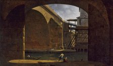 Notre-Dame Bridge and Pump, seen from the vault of Quai de Gesvres, 1816. Creator: Auguste Jacques Regnier.