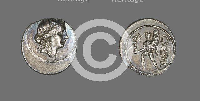Denarius (Coin) Depicting the Goddess Venus, 47-46 BCE, issued by Julius Caesar. Creator: Unknown.