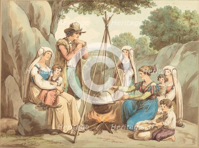 A Peasant Family Cooking over a Campfire. Creator: Bartolomeo Pinelli.