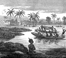 The Ashantee War: our artist crossing the Sweet River, near Elmina, 1874. Creators: Unknown, Melton Prior.