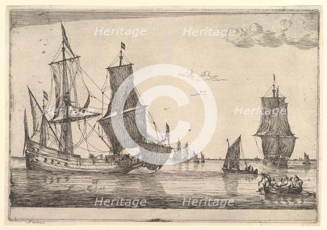 Large Sailing Vessel and Rowing Boat, 17th century. Creator: Reinier Zeeman.