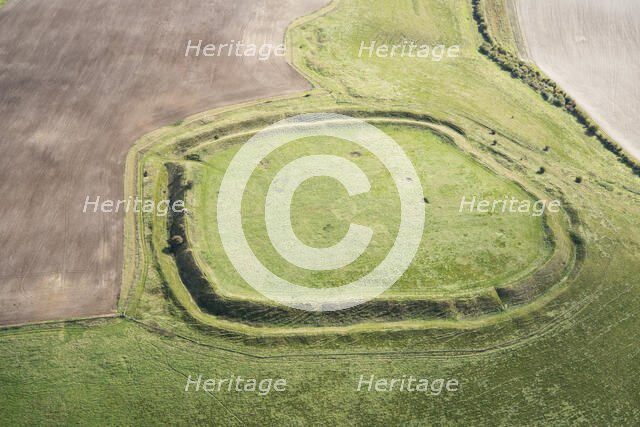 Liddington Castle univallate hillfort earthwork, Wiltshire, 2019. Creator: Damian Grady.