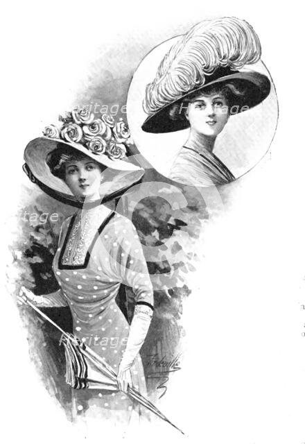 A pretty summer frock and hats, 1909. Creator: Unknown.