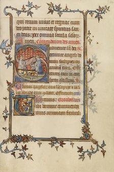 Initial S: The Preparation of a Knight for Burial; Bute Psalter, text and illumination about 1330. Creator: Atelier of the Passion Master.