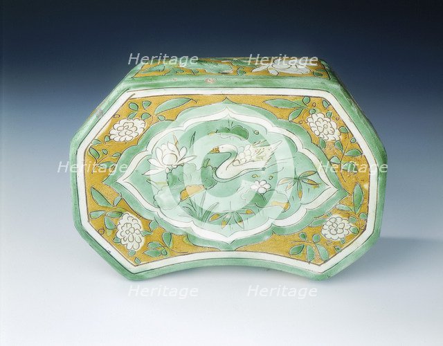 Cizhou stoneware polychrome pillow with goose in a lotus pond, Jin dynasty, China, 12th century. Artist: Unknown