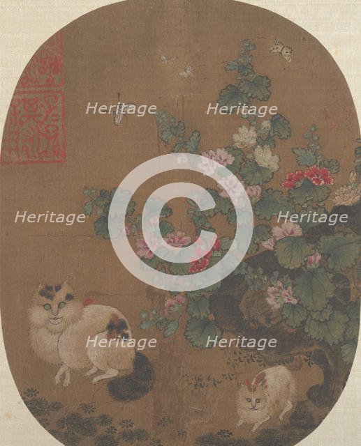 Hollyhocks and Cats. Creator: Unknown.