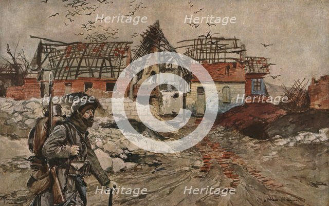 'Dans les ruines d'Ablain-Saint-Nazaire', 1915 (1924). Creator: Francois Flameng.