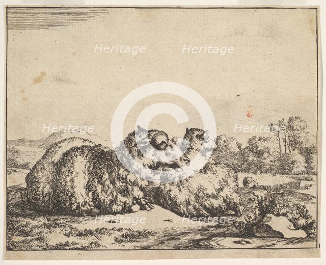 Sheep, from a set of 16 plates, 1664. Creator: Marcus de Bye.