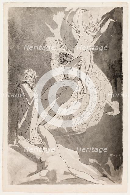 Dante Swoons before the Soaring Souls of Paolo and Francesca, Virgil at his Side, c.1818. Creator: Henry Fuseli.