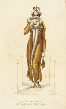 Fashion Plate (A Walking Dress, or Carriage Costume), 1811. Creator: Rudolph Ackermann.