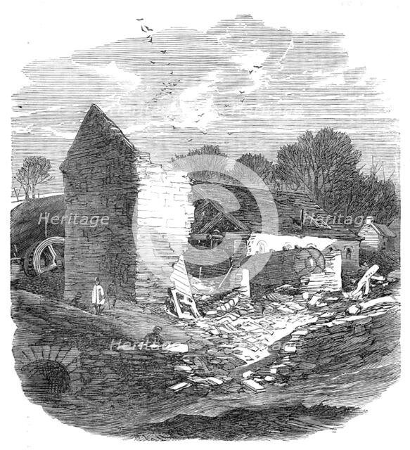 The Flood at Sheffield: remains of a wire-mill near Malin Bridge, 1864. Creator: Unknown.