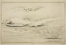 Towing a Barge in the Snow, from the album The Silver World, Japan, 1790. Creator: Kitagawa Utamaro.