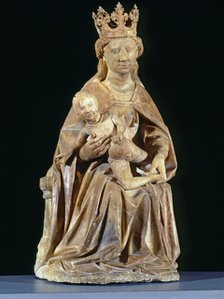 Madonna and Child, sculpture from the tomb of Bishop Bernat de Pau (1394 - 1457), made in alabast…