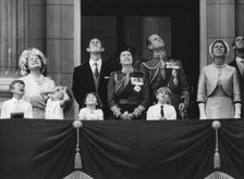 The Royal family watch a RAF flyby from the balcony of Buckingham Palace, 13th June 1970.  Creator: Unknown.