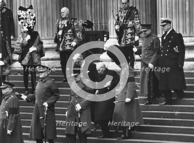 Sir Winston Churchill's funeral, steps of St Paul's Cathedral, London, 30th January 1965. Artist: Unknown
