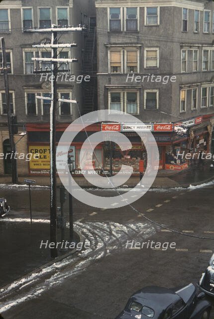 Street corner, Brockton, Mass., 1941. Creator: Jack Delano.