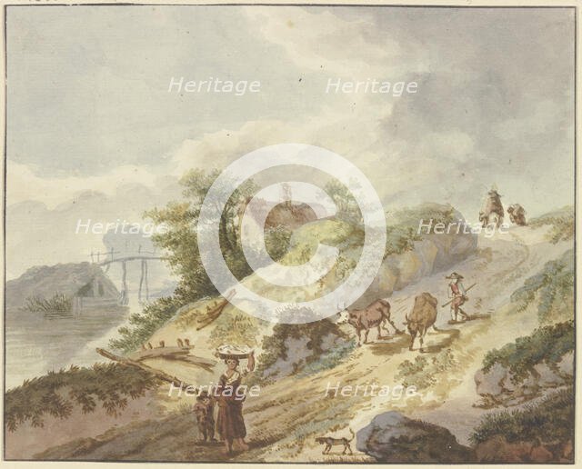 A farmer drives his cows down the mountain, late 18th century. Creator: Gottlieb Welte.