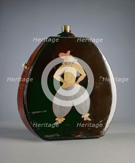 Gunpowder flask with figures in Portuguese dress, late 17th-early 18th century. Artist: Unknown.