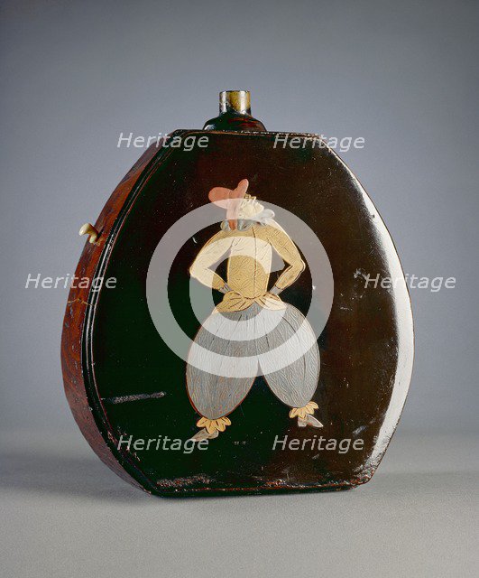 Gunpowder flask with figures in Portuguese dress, late 17th-early 18th century. Artist: Unknown.
